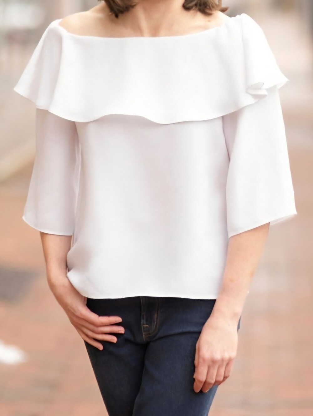 Banana Republic White Off-the-Shoulder Ruffle Blouse